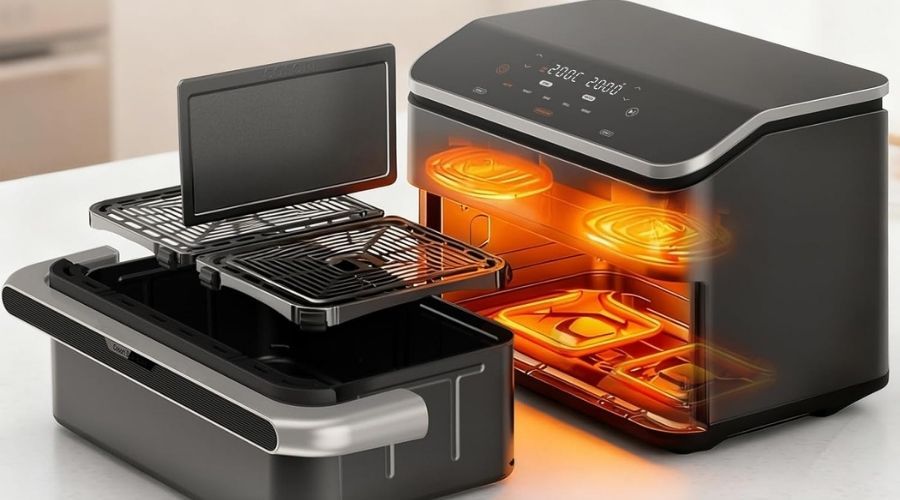 Cosori Freidora de Aire 10L Dual Blaze Twinfry diseño interior