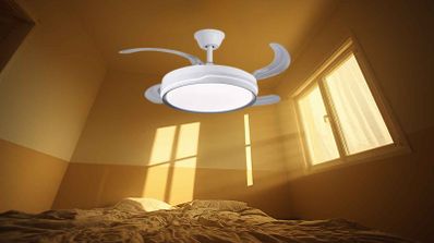 Ventilador de Techo retráctil con Luz LED Regulable diseño completo en dormitorio