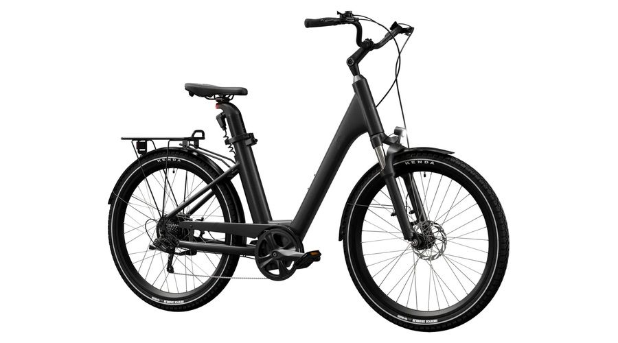 Bicicleta eléctrica CRIVIT Classic de Lidl en color negro, con cuadro bajo, portaequipajes trasero y guardabarros
