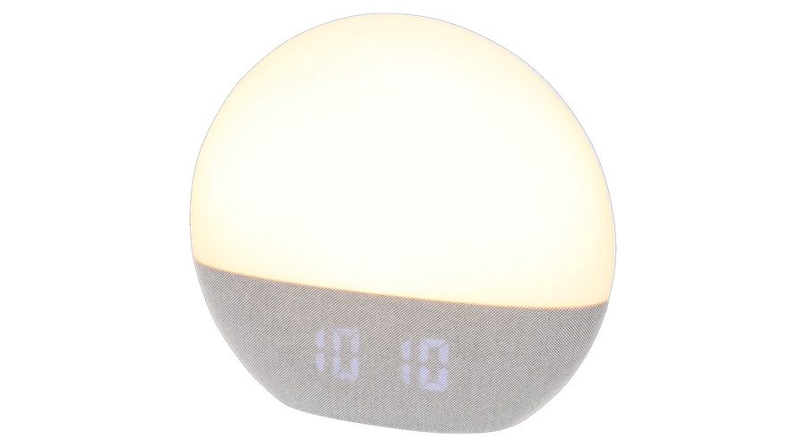 Despertador luminoso Grundig con diseño circular, iluminación cálida y pantalla digital