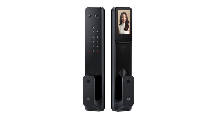 Vista frontal y trasera de la cerradura inteligente Xiaomi Smart Lock 5 Max en color negro, con teclado táctil y pantalla integrada