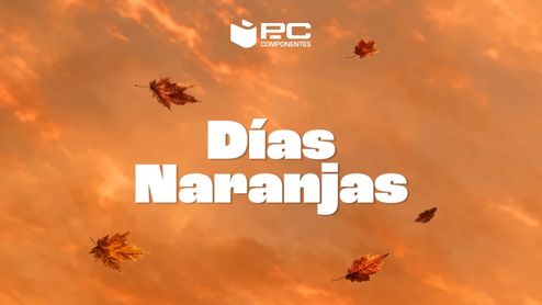 Promoción de los Días Naranjas de PcComponentes con fondo otoñal y hojas cayendo.