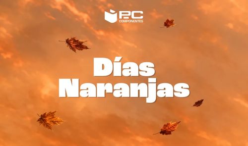 Promoción de los Días Naranjas de PcComponentes con fondo otoñal y hojas cayendo.