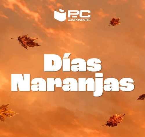 Promoción de los Días Naranjas de PcComponentes con fondo otoñal y hojas cayendo.