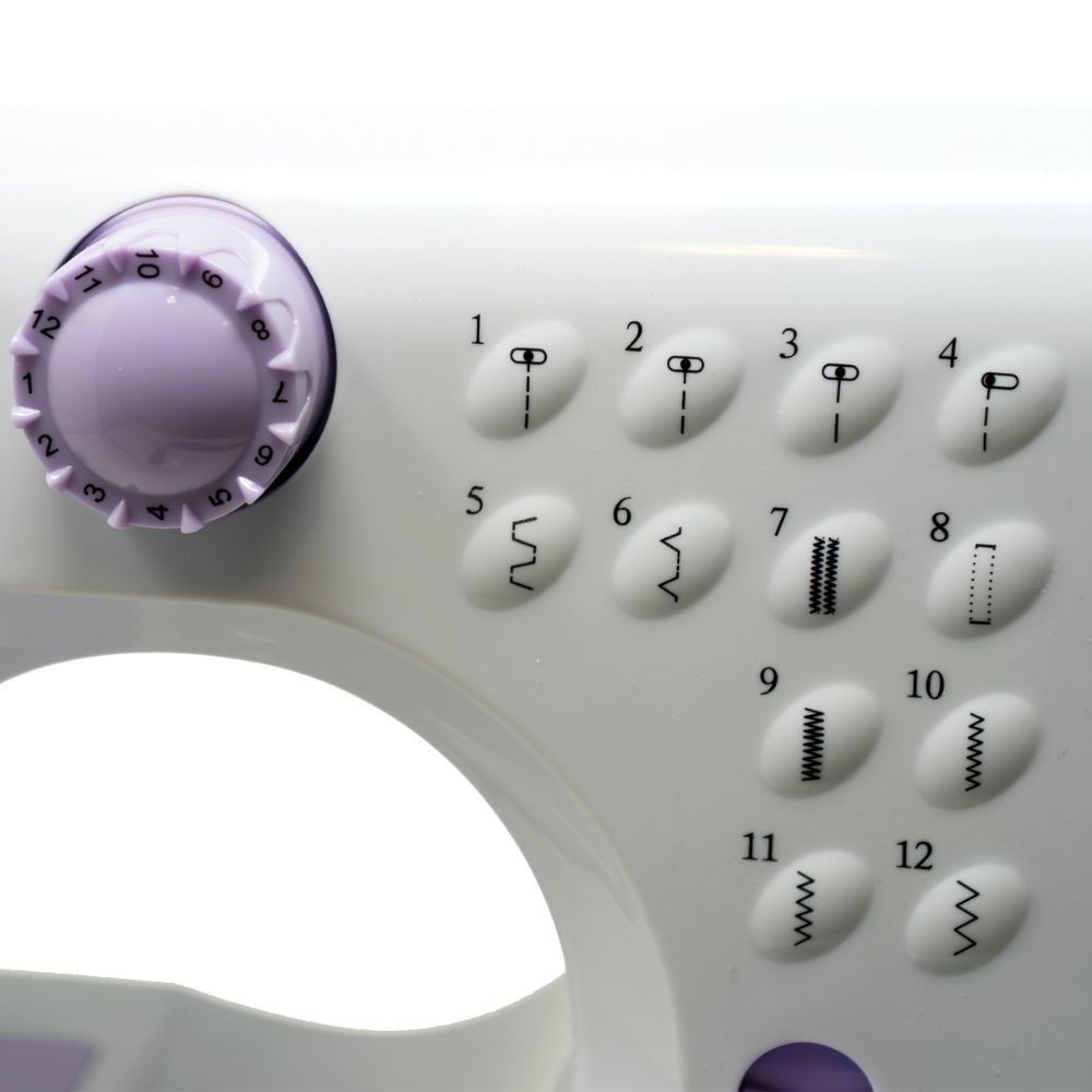 Detalle del selector giratorio de la máquina de coser Jocca y los dibujos de sus 12 puntadas.
