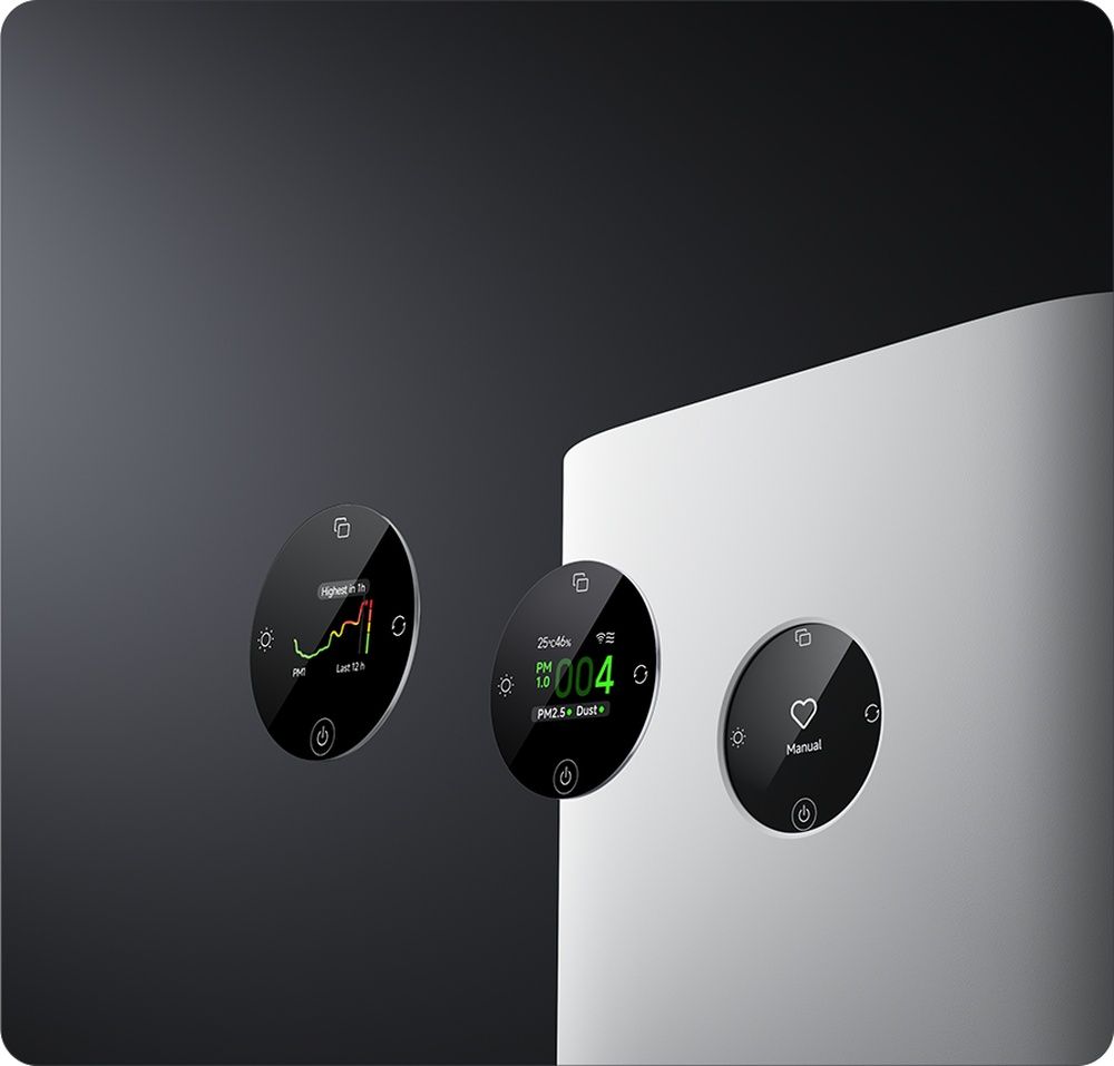 Detalle de la pantalla circular del Mijia Smart Air Purifier 6 Plus con distintos indicadores de funcionamiento.