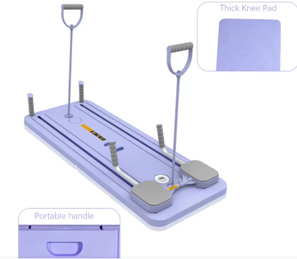 abla de ejercicios multifuncional plegable con agarres, rodilleras y bandas de resistencia