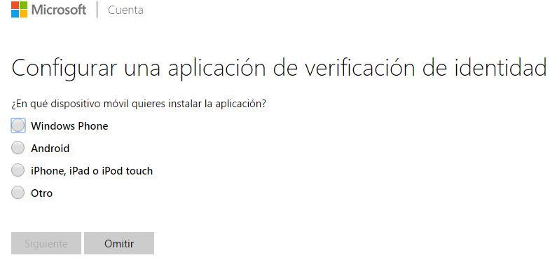 Dispositivos para establecer la verificación en dos pasos en las cuentas de Microsoft