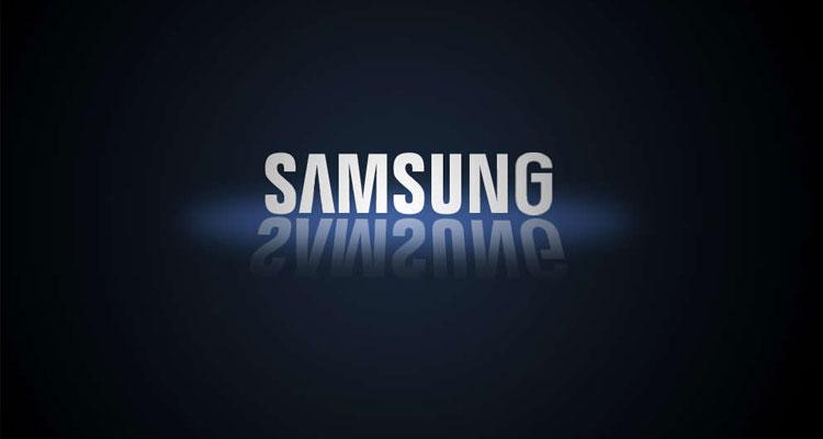 Logotipo de la compañía Samsung con fondo negro