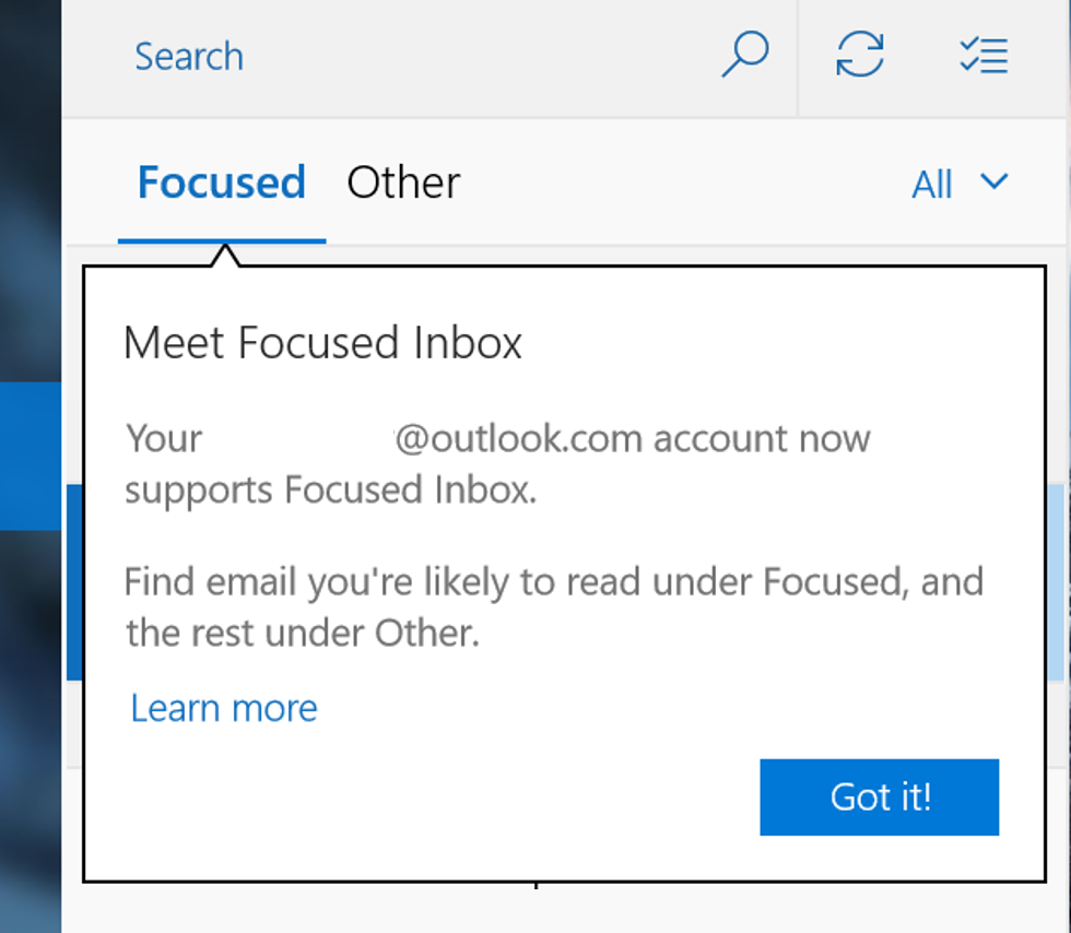 Focused Inbox en Correo de Windows 10