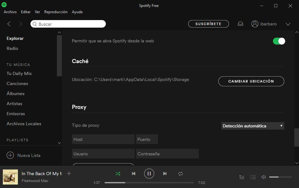 Configuración avanzada de Spotify