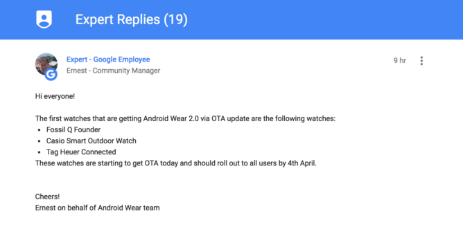 Anuncio actualización de Android Wear 2.0