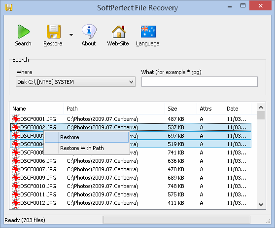 Aplicación Free File Recovery