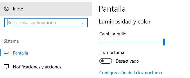 Opciones de la luz nocturna en Windows 10 Creators Update