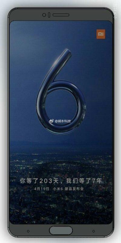 Imagen frontal del Xiaomi Mi 6
