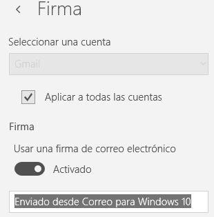 Opciones de la firma en Mail de Windows 10