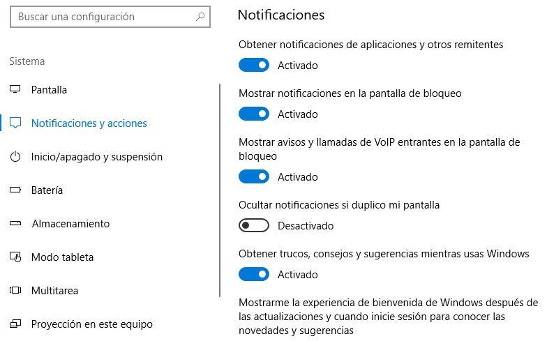 Gestión de notificaciones en Windows 10