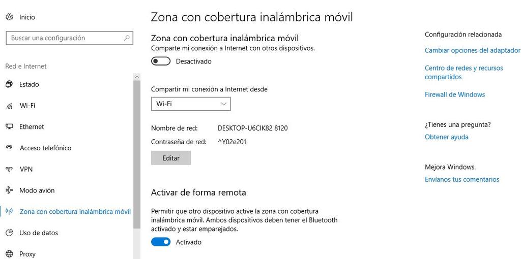 Crear punto de acceso en un ordenador con Windows 10