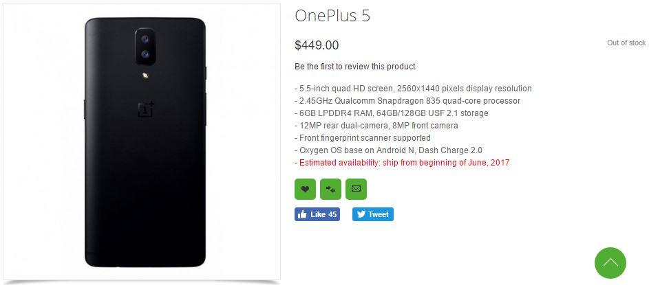 Precio y características del OnepLus 5 en Oppomart