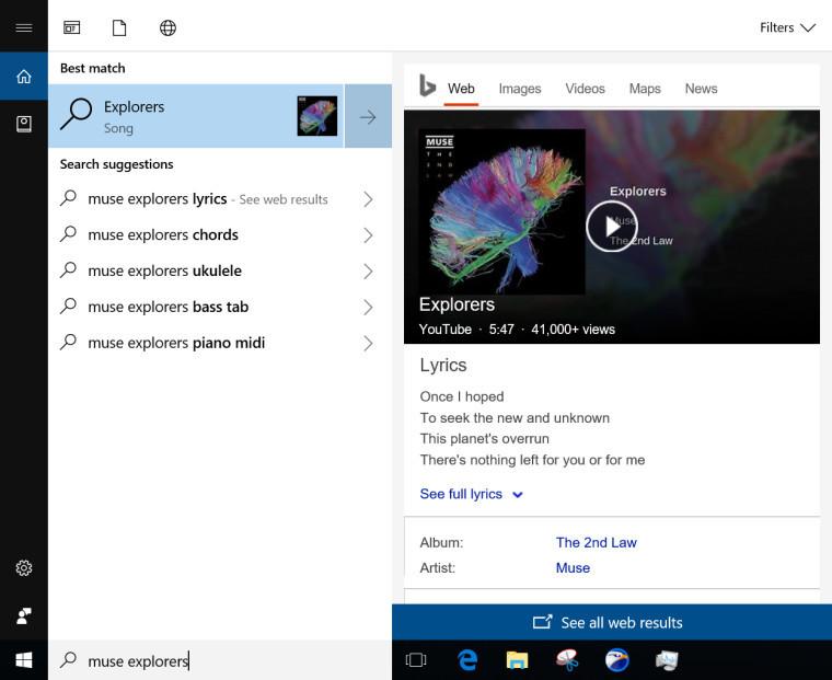 Nuevas búsquedas en la web con Cortana