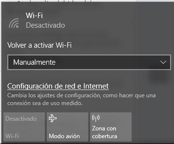 Apagado de la conexión WiFi en Windows 10 por icono escritorio