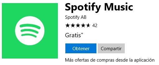 Aplicaicón Spotify en la Tienda de Windows