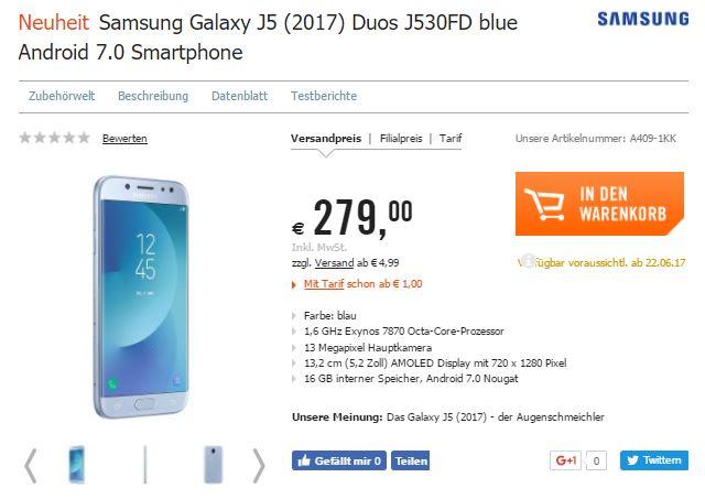 Fecha de venta del Samsung Galaxy J5 (2017)