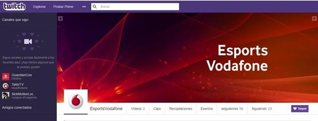 Interfaz Vodafone eSports en Twitch