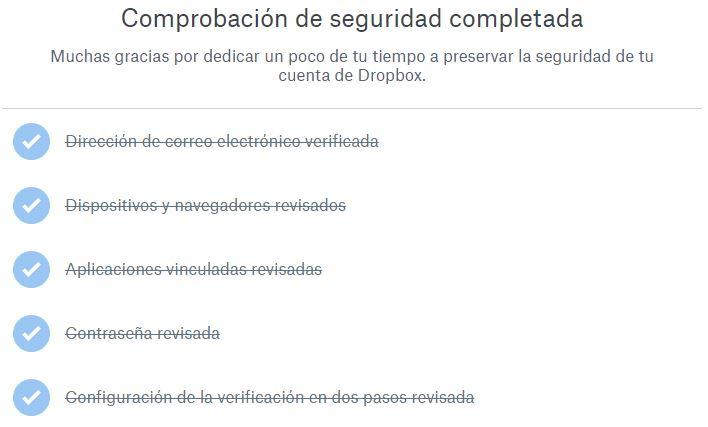 Comprobación seguridad de Dropbox finalizada
