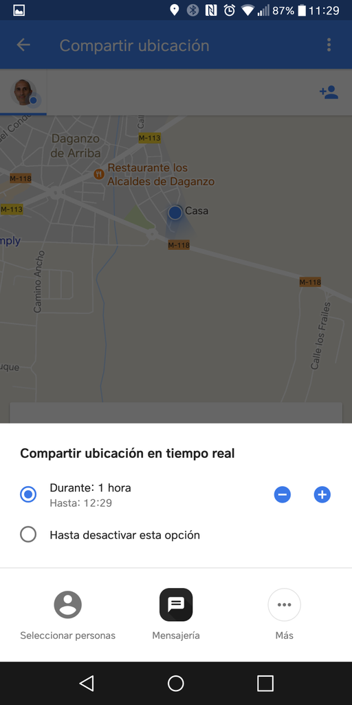 Opciones para compartir la ubicación en Google Maps
