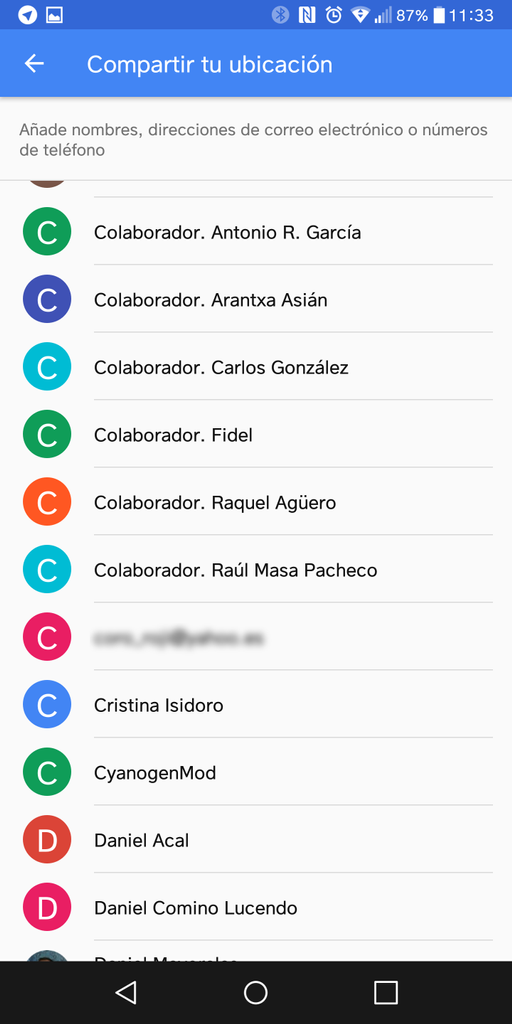 Lista de contactos para compartir en Google