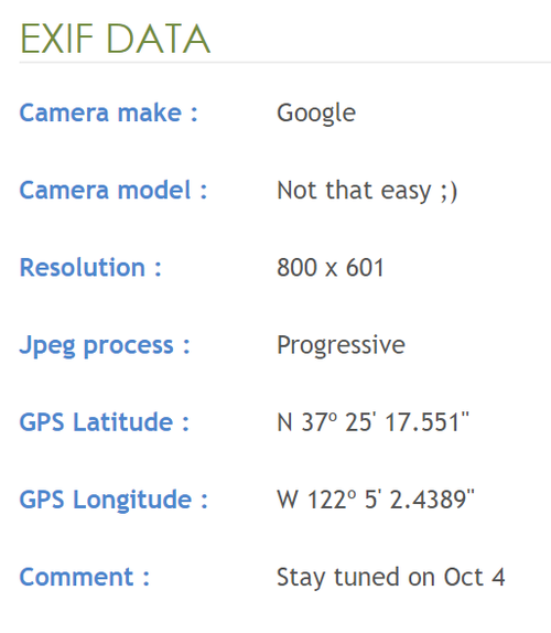 Datos EXIF del Google Pixel 2
