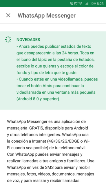 Actualización estados de WhatsApp