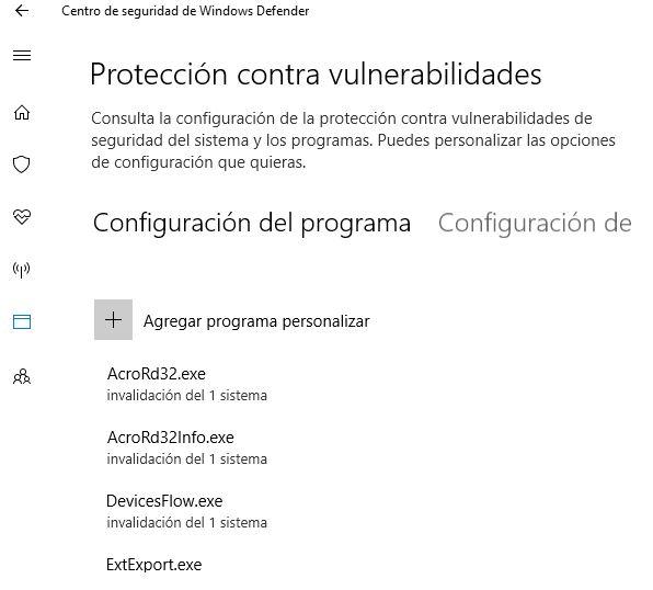 Añadir software al control de vulnerabilidades en Windows Defender