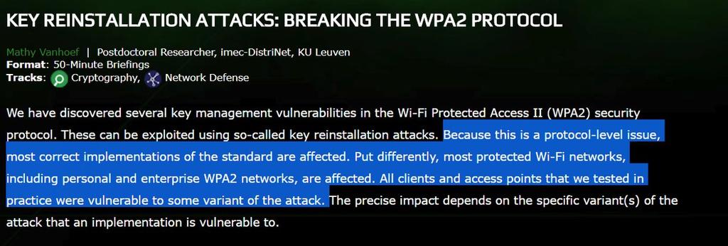 Aviso brecha seguridad redes WiFi con WPA2