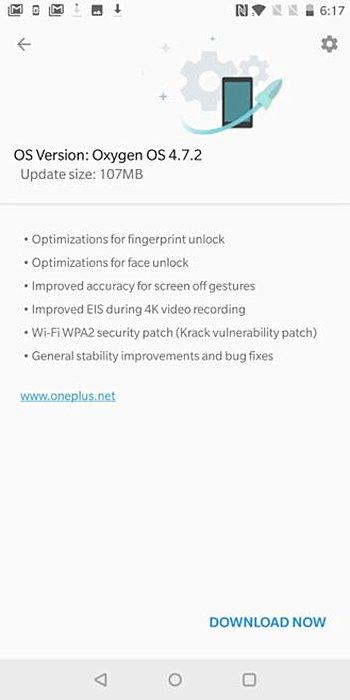 Aviso de actualización del OnePlus 5T