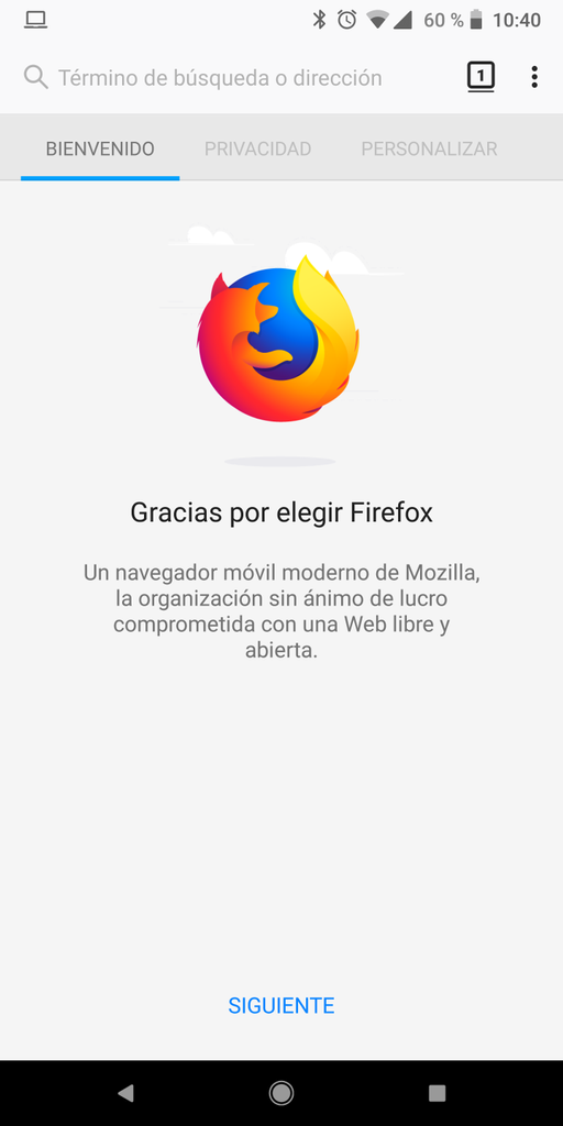 Inicio de Firefox Quantum