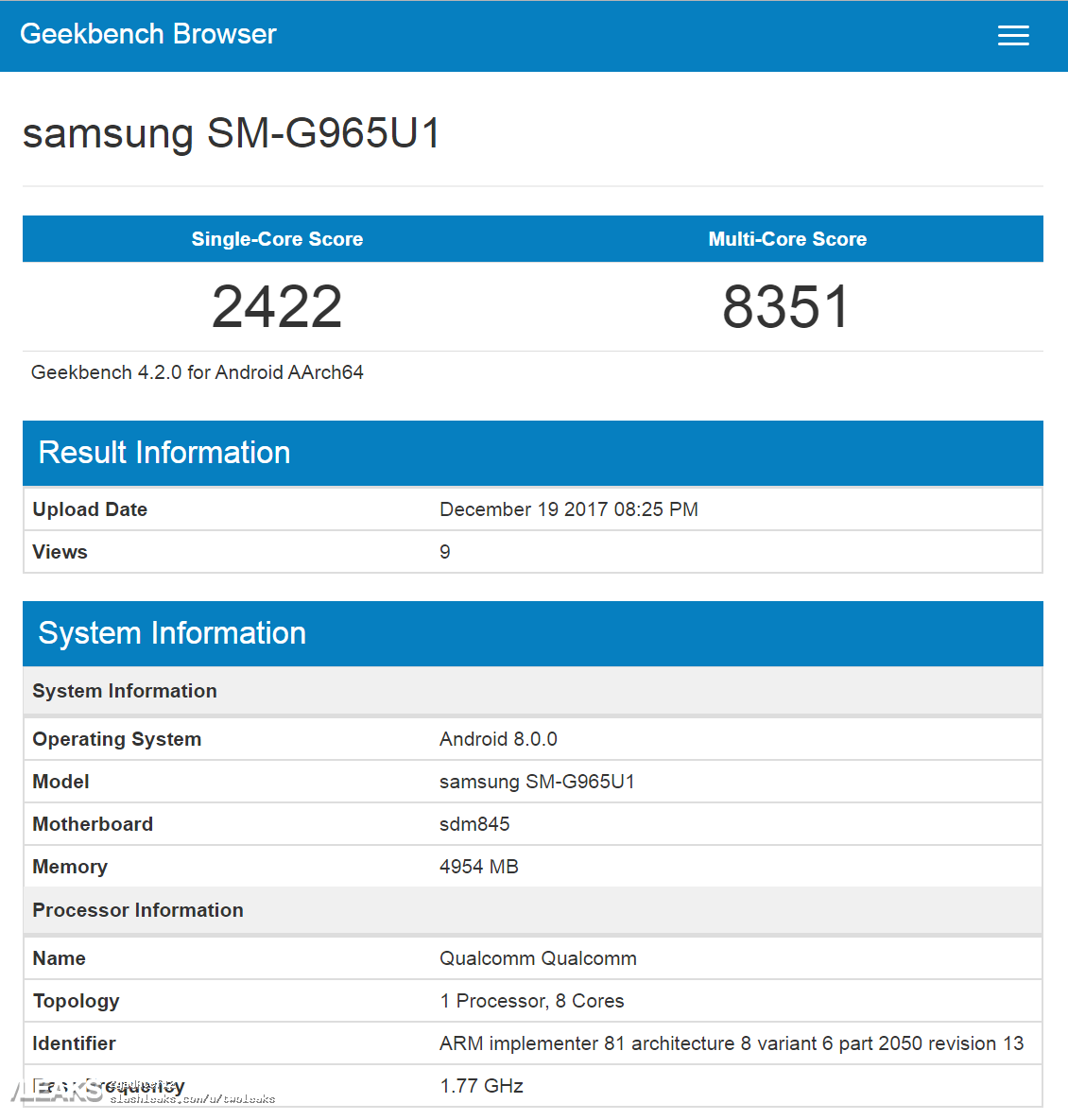 Resultados Samsung Galaxy S9 en Geekbench