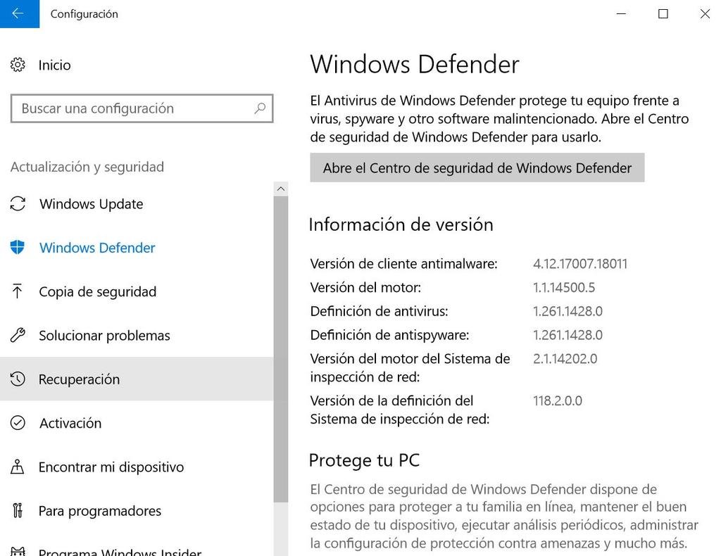 Acceso a Windows Defender