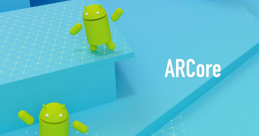 ARCorede Google on fondo azul y Android