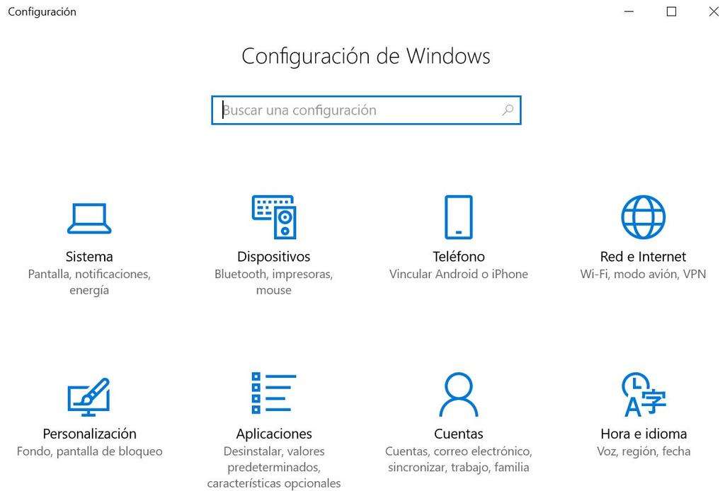 Configuación del sistema operativo Windows 10
