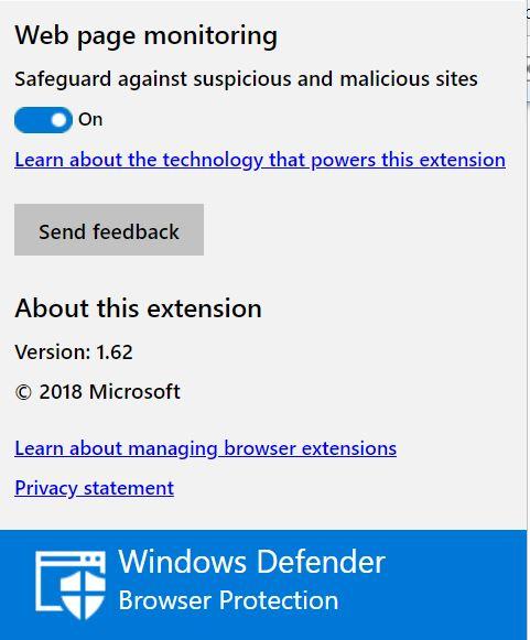 Uso de las extensión Windows Defender en Chrome