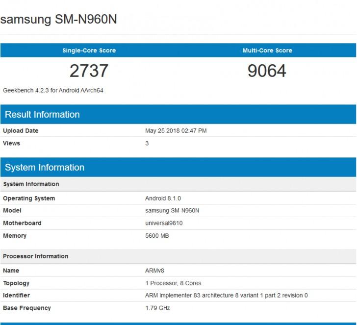 Resultados Samsung Galaxy Note 9 Europa en Geekbench 