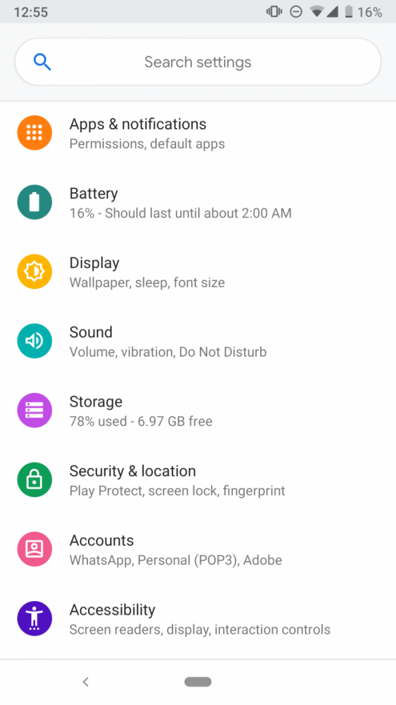 Nuevos iconos Ajustes en Android P DP 4