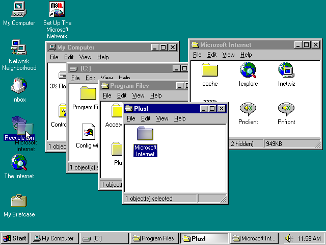 Aplicaciones ejecutándose en la aplicación de Windows 95
