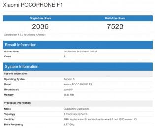 Teléfono Pocophone F1 con Android Pie en Geekbench