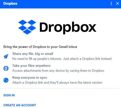 Acceder a cuenta Dropbox desde Gmail