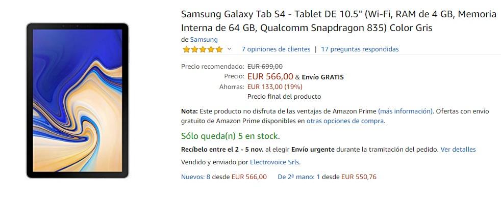 Samsung Galaxy Tab S4 de oferta en Amazon