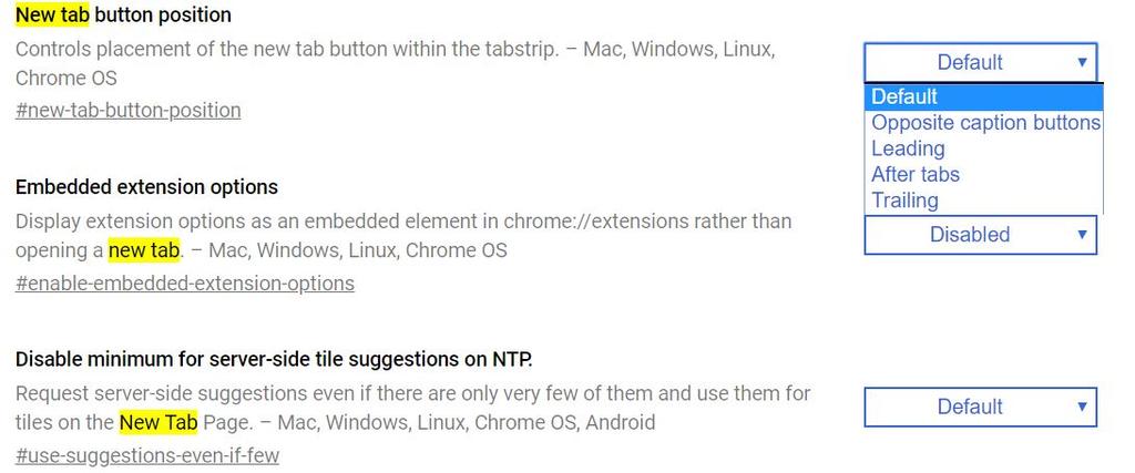 Opciones posición botón Nueva pestaña en Google Chrome