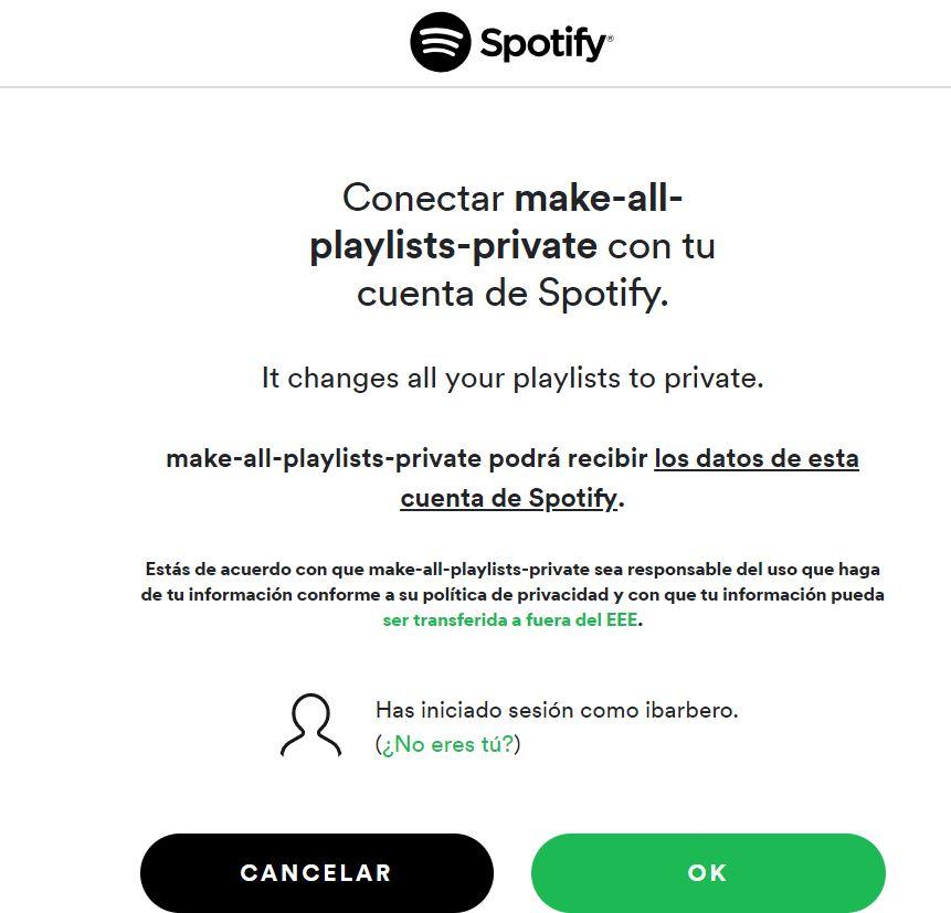 Conceder permiso de acceso en Spotify